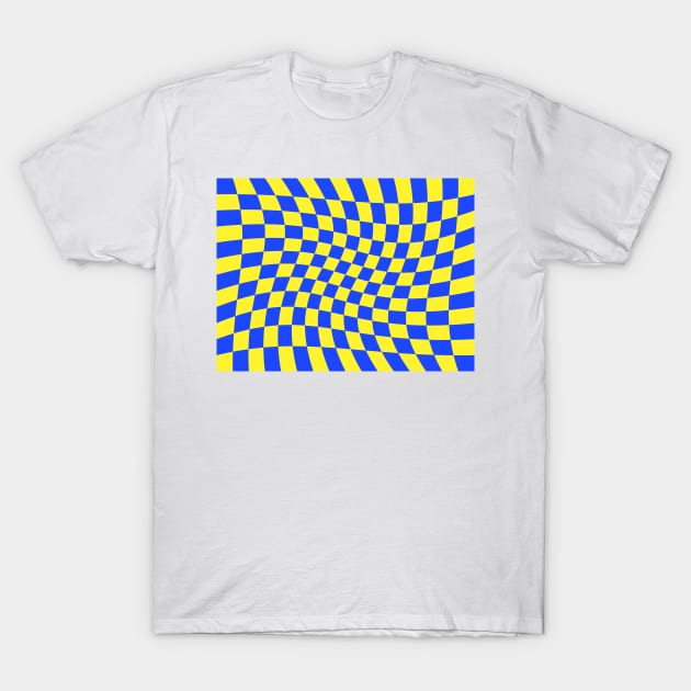 Twisted Checkered Square Pattern - Yellow & Blue T-Shirt by DesignWood Atelier